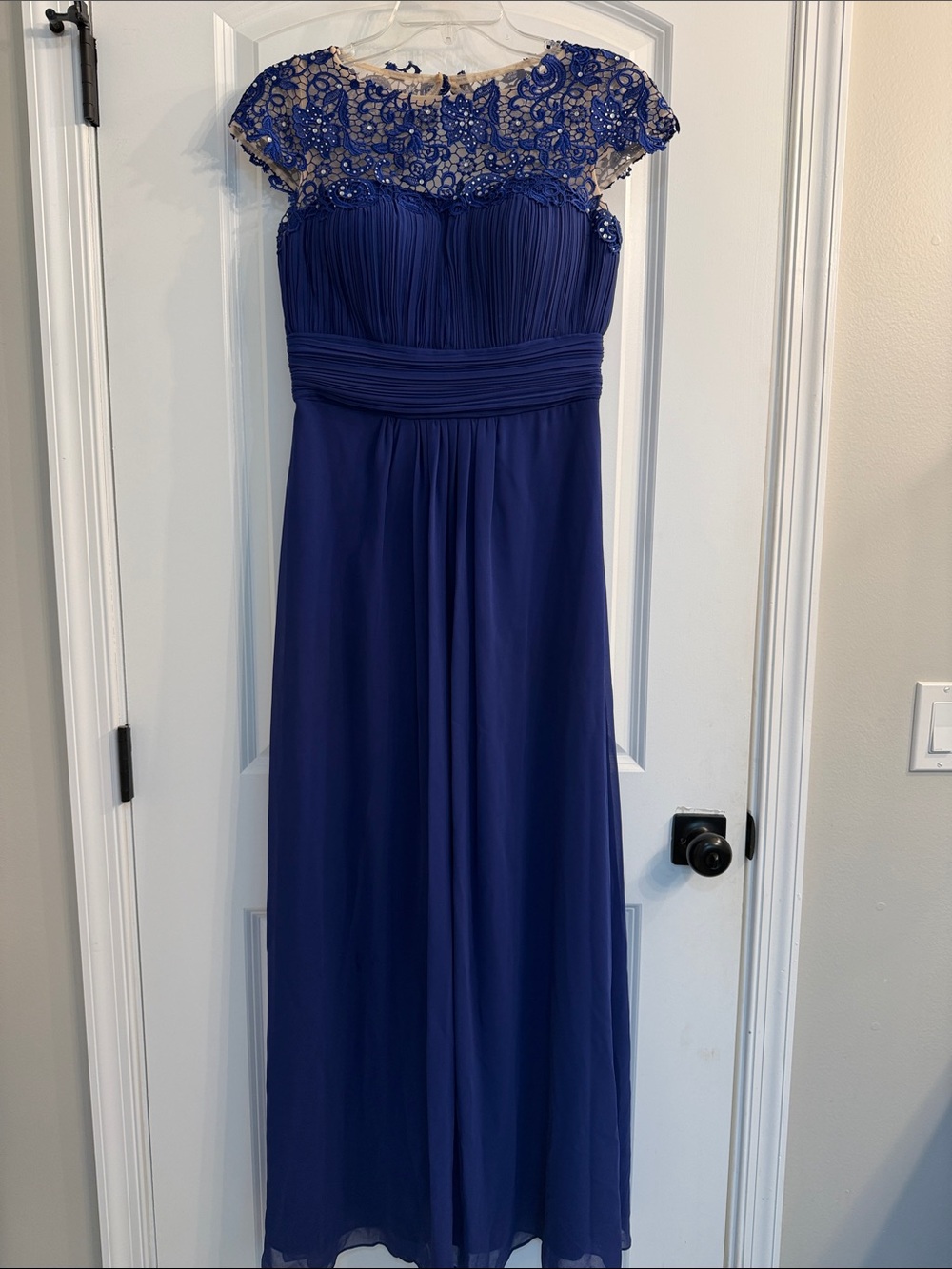 Ever Pretty Royal Blue Embroidered Illusion Yoke Maxi Dress